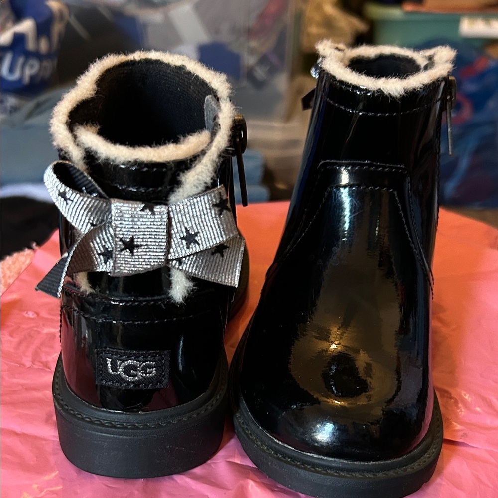 UGG Shiny Black Boots with Starry Bow